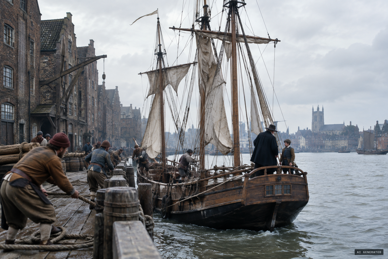 The Hopewell leaves St Katherine's in London, 22 April 1608