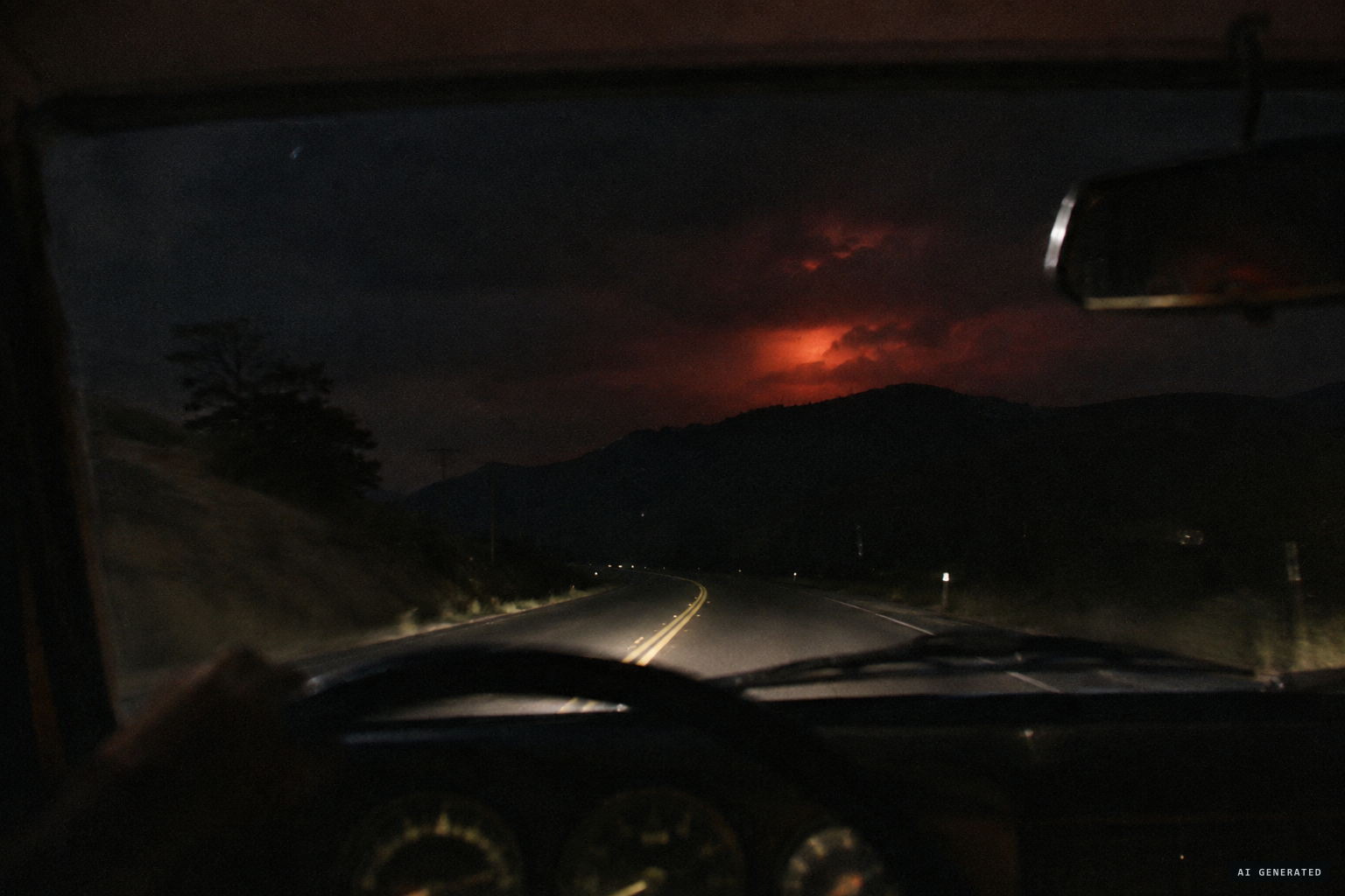 A red-orange light moves from side to side through the clouds