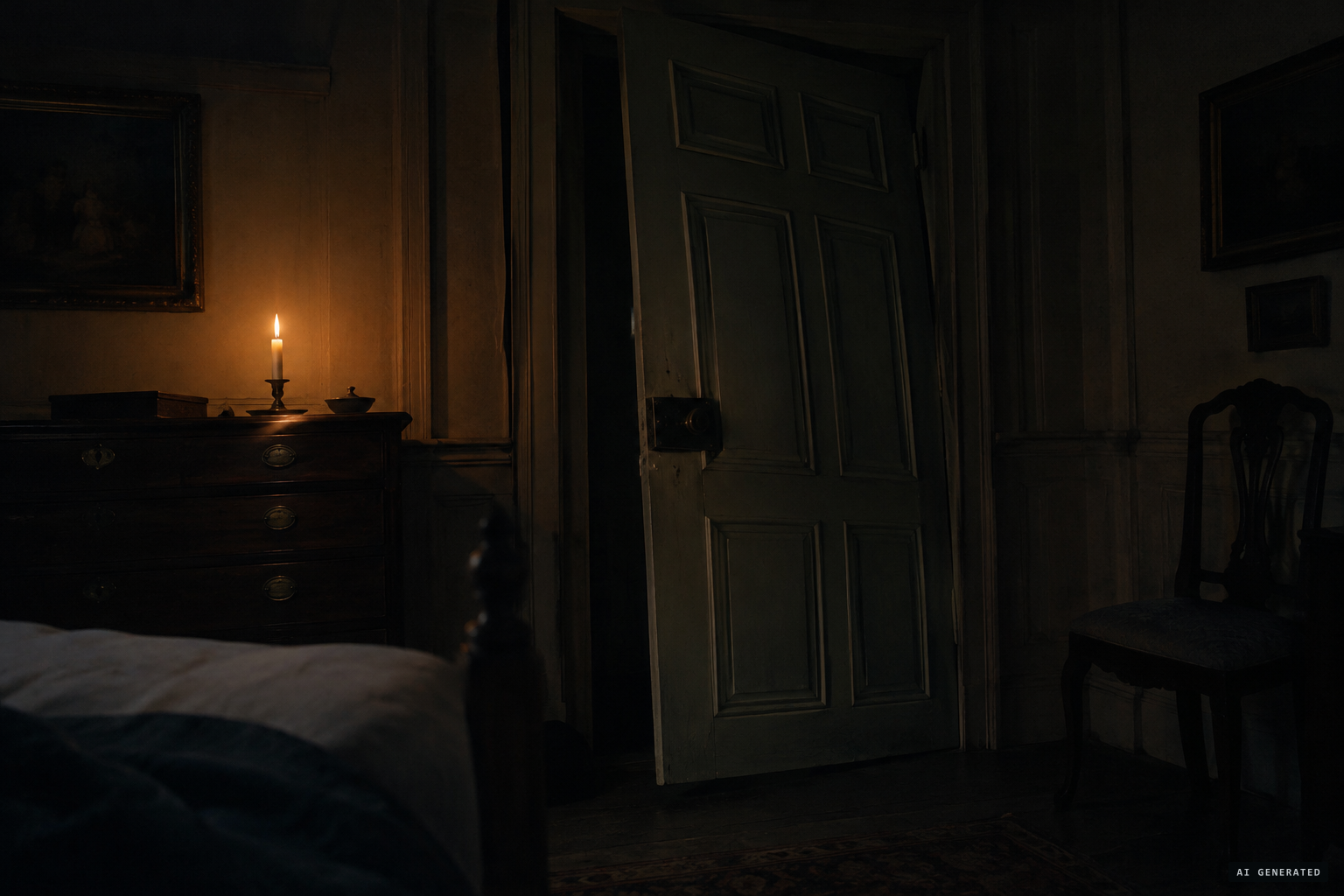 Something walks the lobby and pushes hard against a door