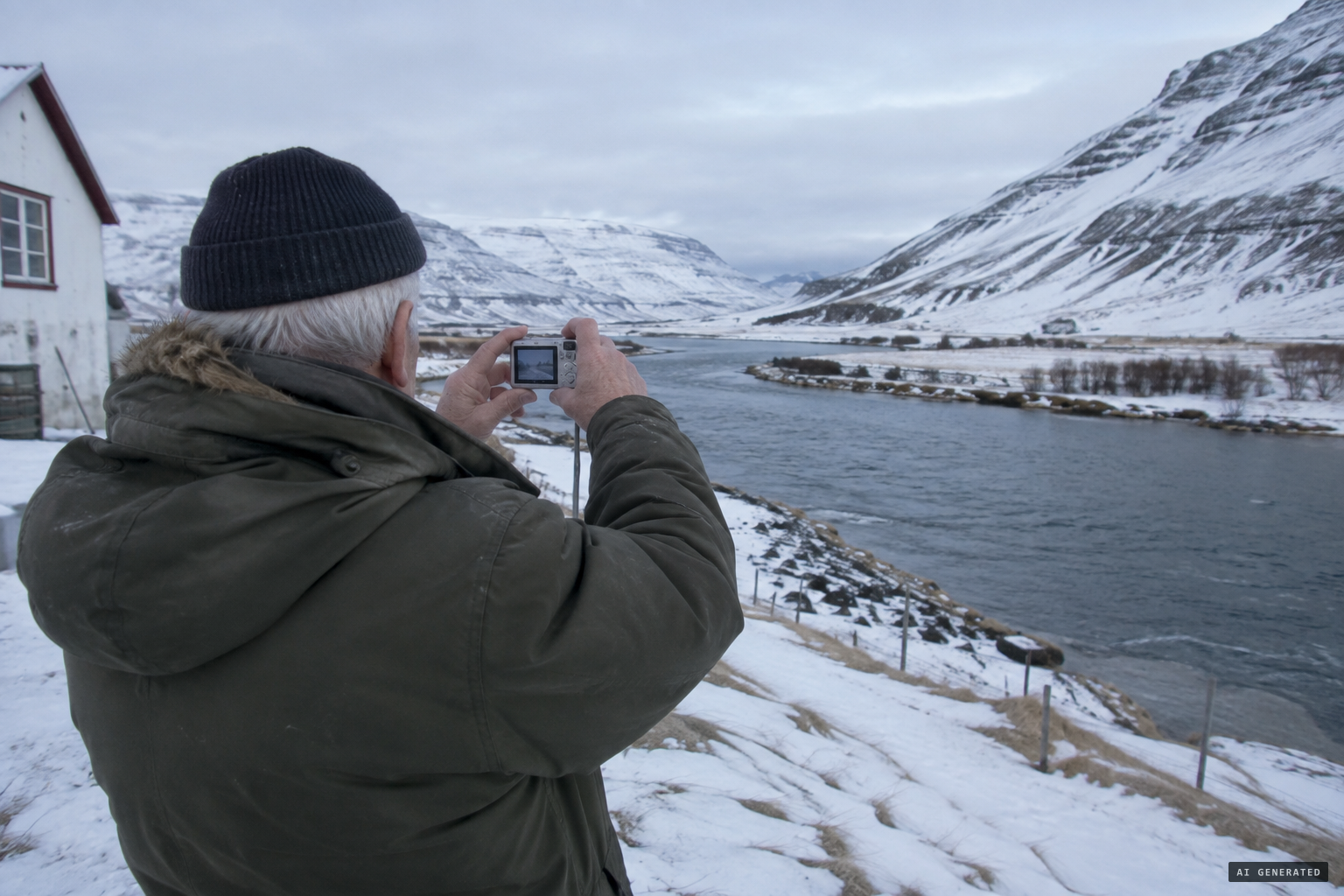 Kjerúlf picks up his camera and films