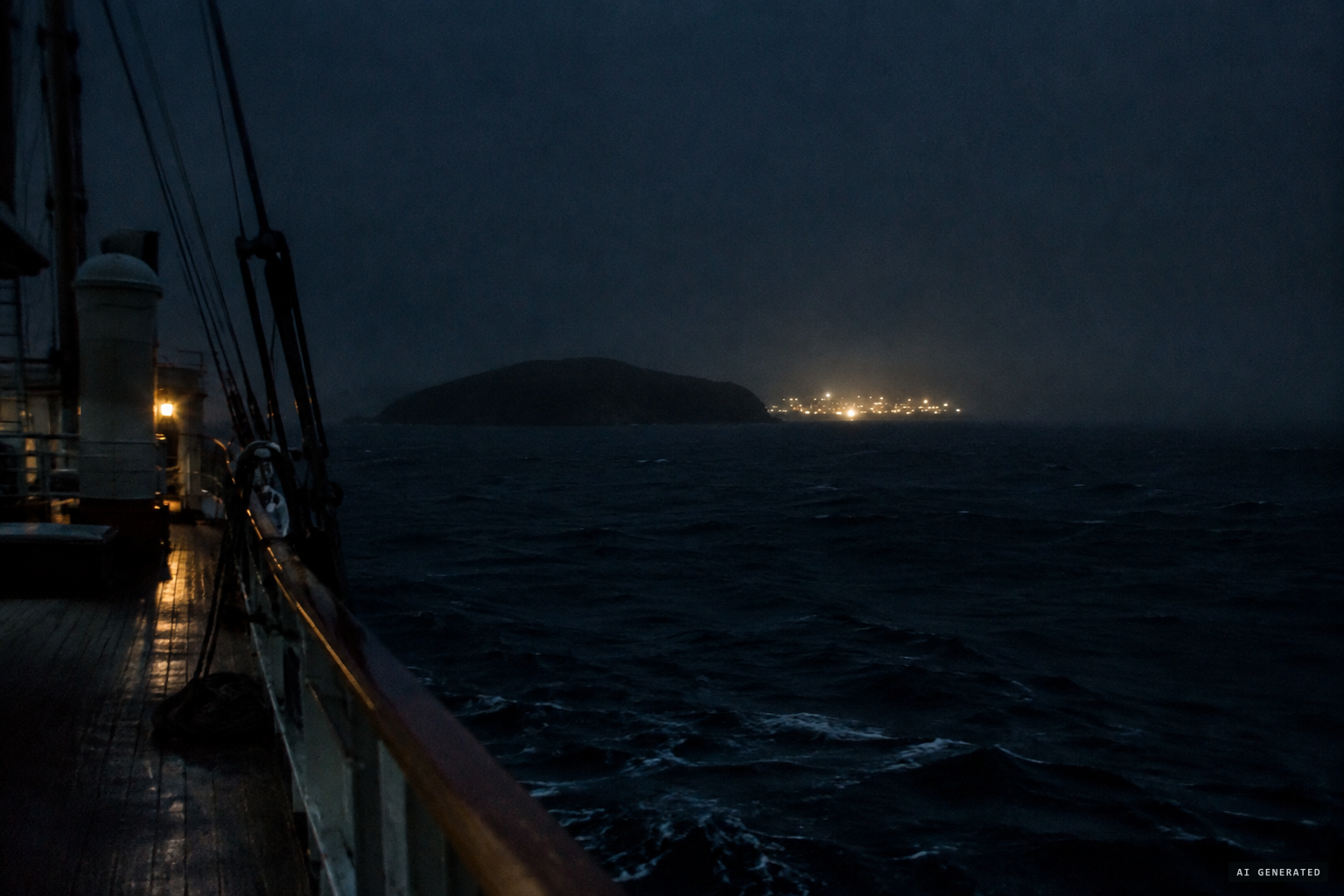 The lights return and are eclipsed by a small island