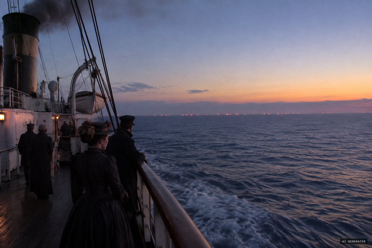 The lights shadow the warship all night and vanish with dawn