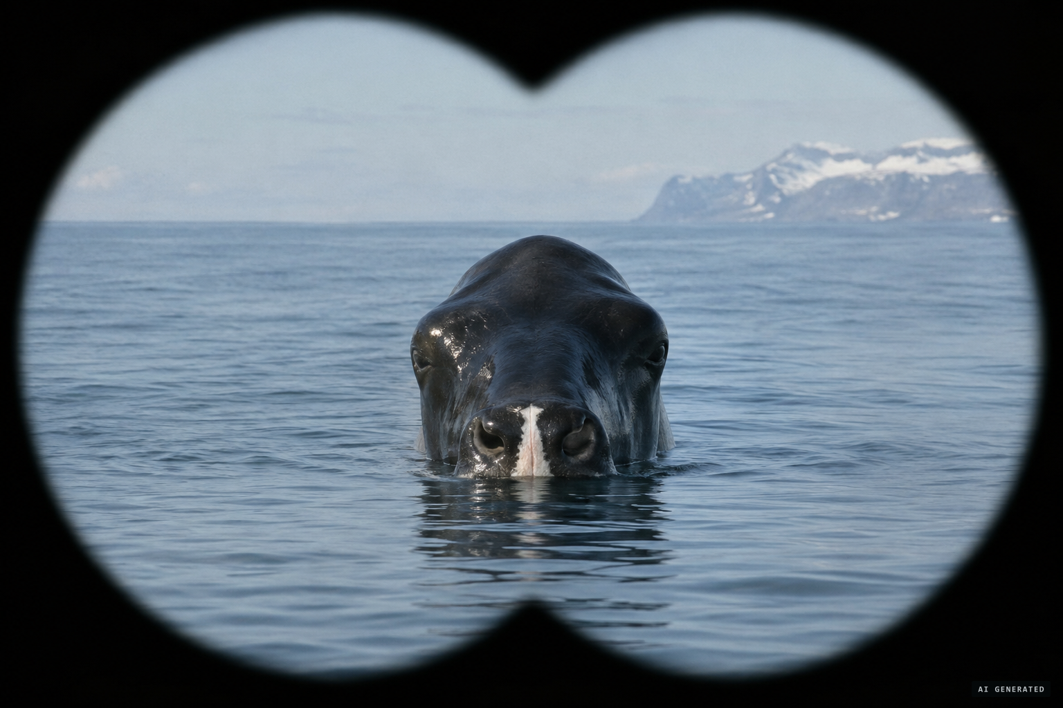 A black, glossy head shaped like a cow's, with whitish flesh between the nostrils