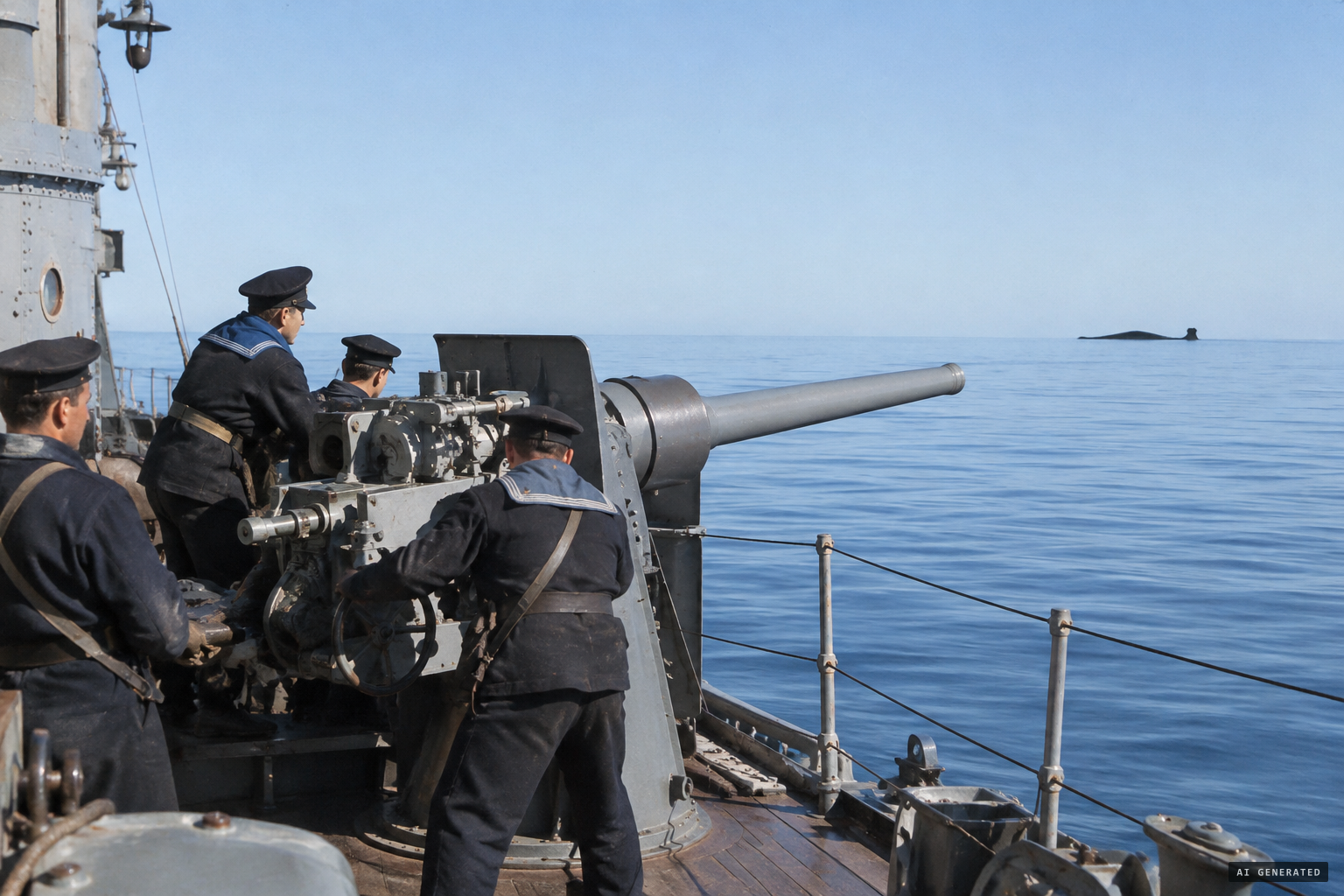 The Hilary closes to 1,200 yards and trains her 6-pounder guns