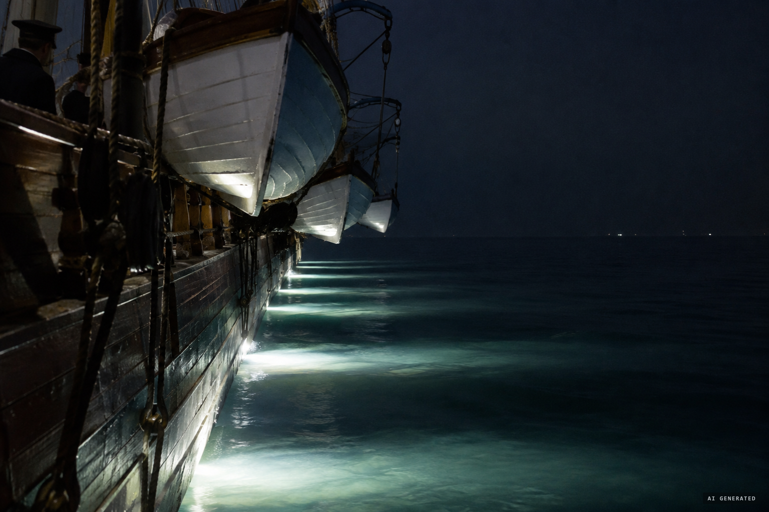 The light glows well under the surface, lighting the white bottoms of the quarter-boats