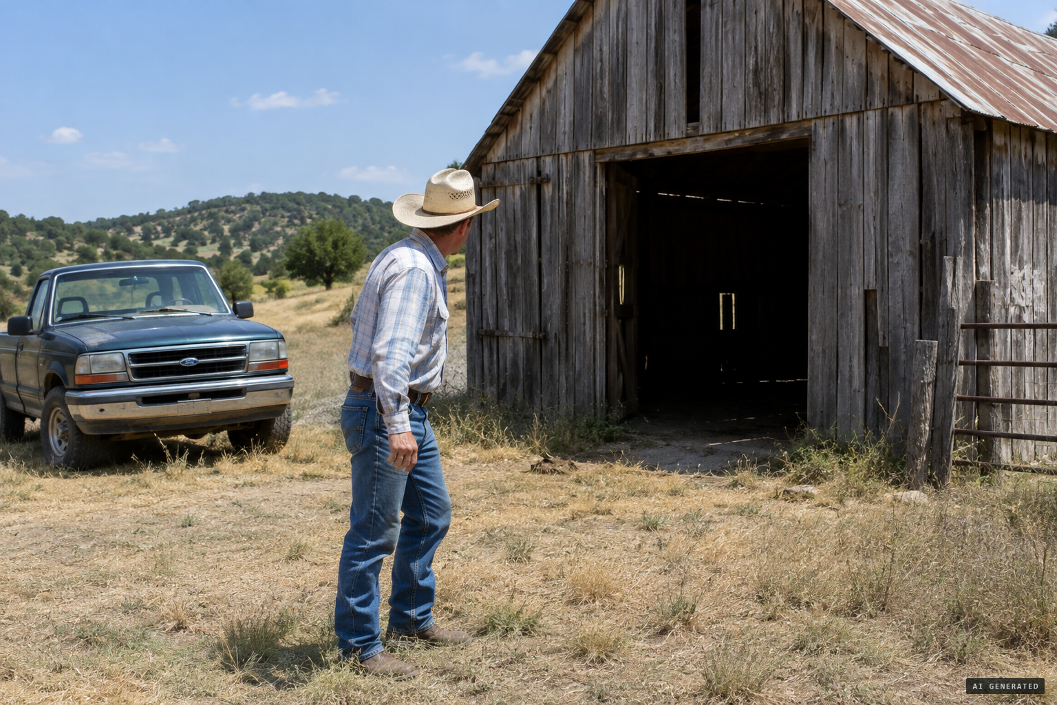 A rancher hears a growl from his barn