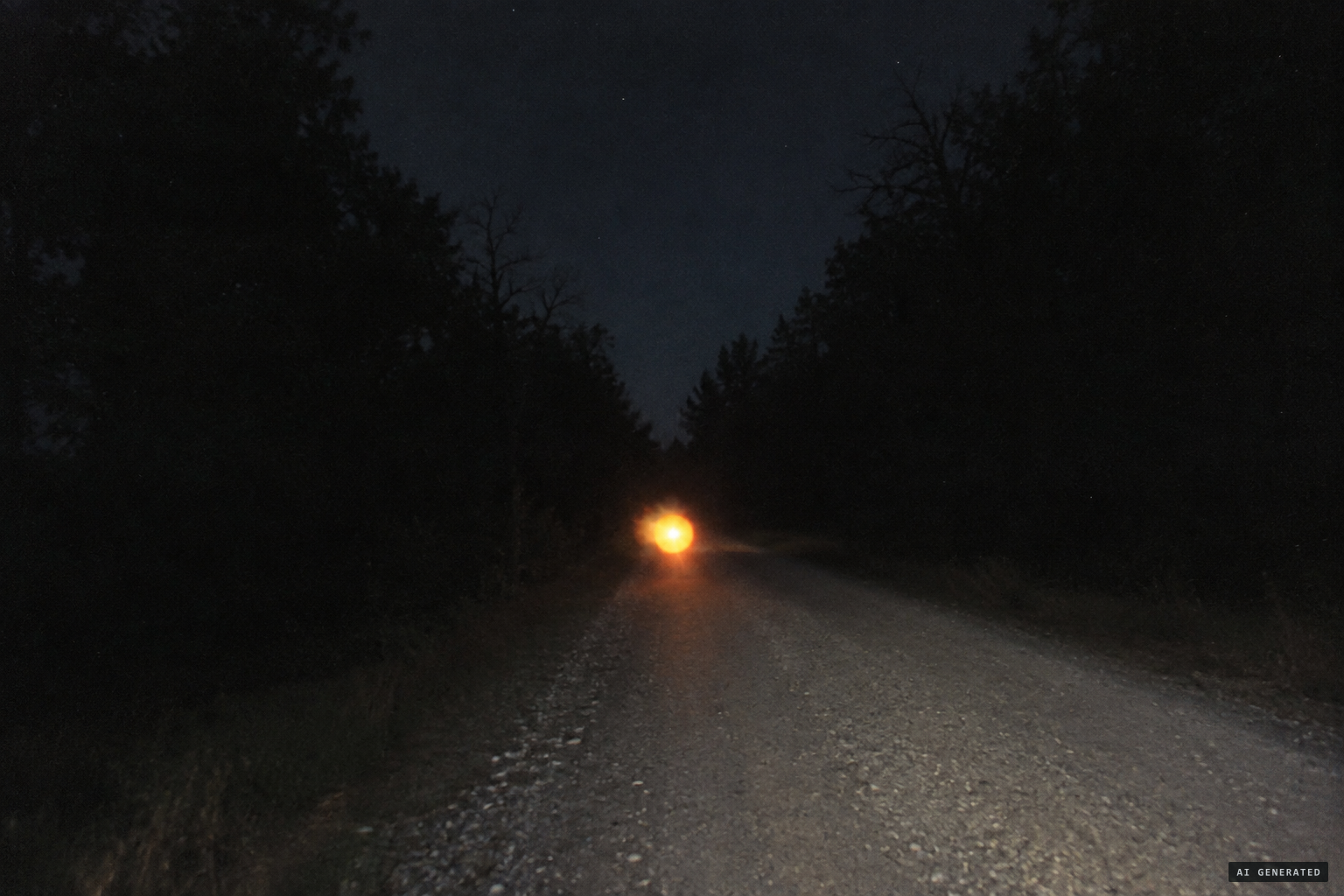 A flickering orange ball dances down the center of the road