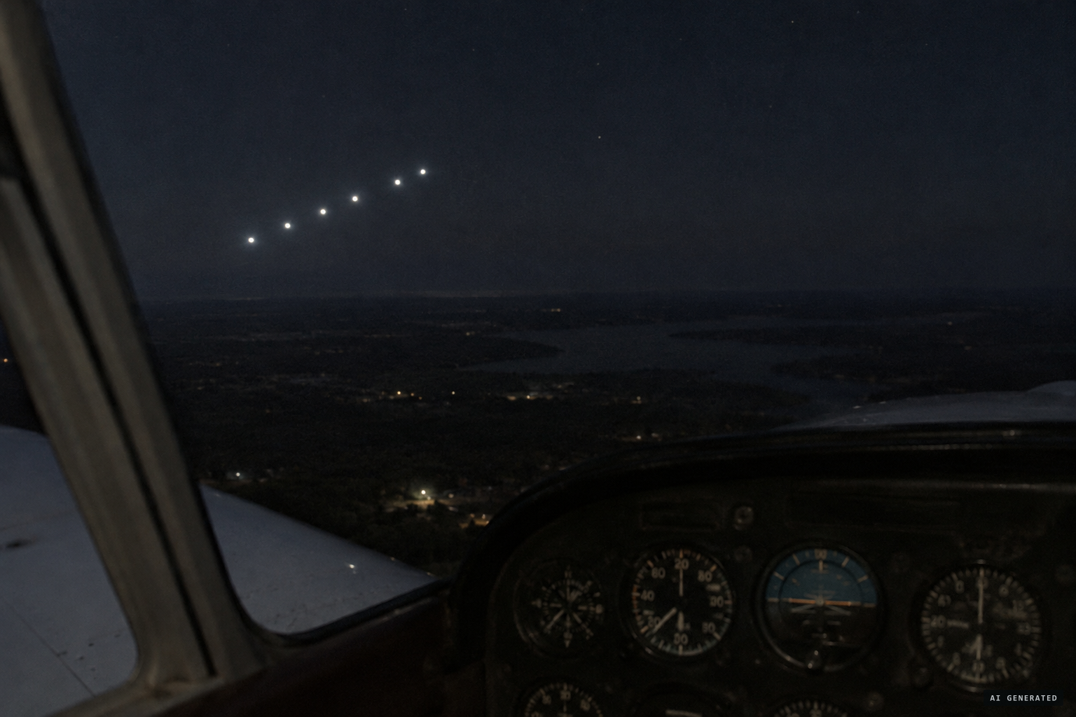 Six lights now, holding station 200 to 300 feet off the wing