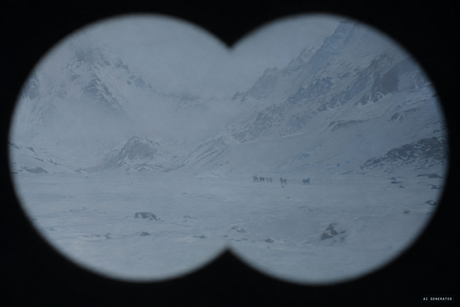 Later retellings added dark forms seen through binoculars, unsupported by Howard-Bury.