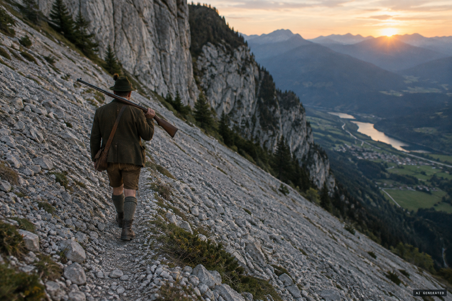 Hans Fuchs on his way home across the scree above Unken