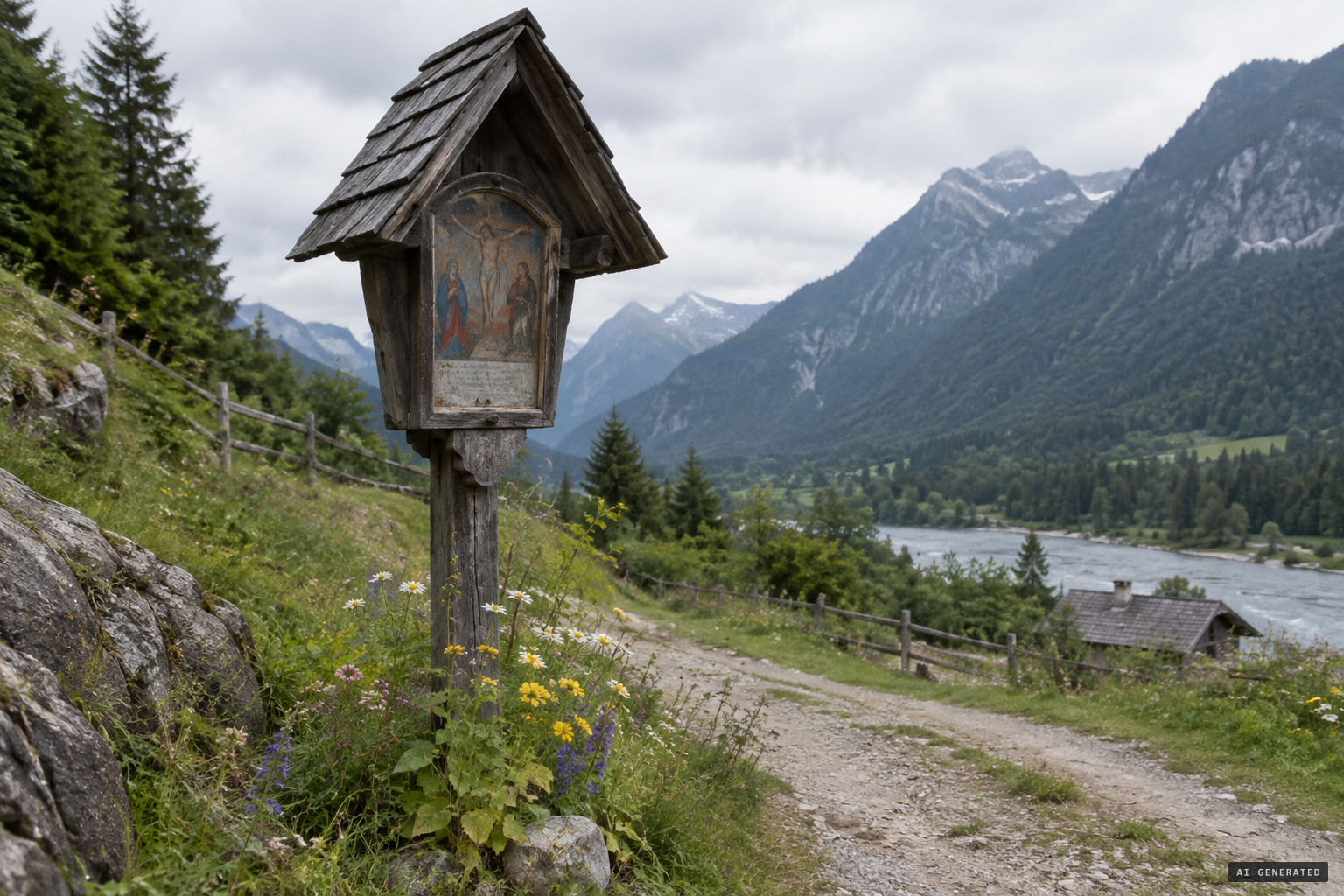 A Marterl, a small wayside votive picture, set up near Unken