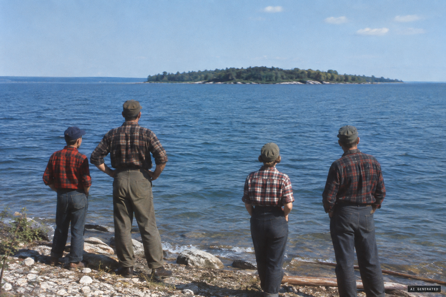 Four witnesses, including Wellington Charles, watch the lake