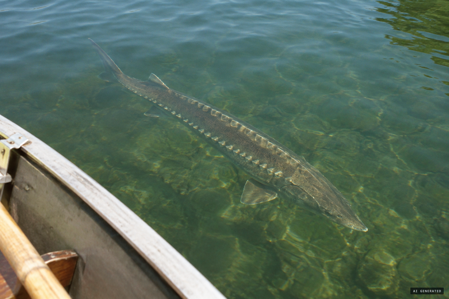 The lake sturgeon, Canada's largest freshwater fish, with its ridged back