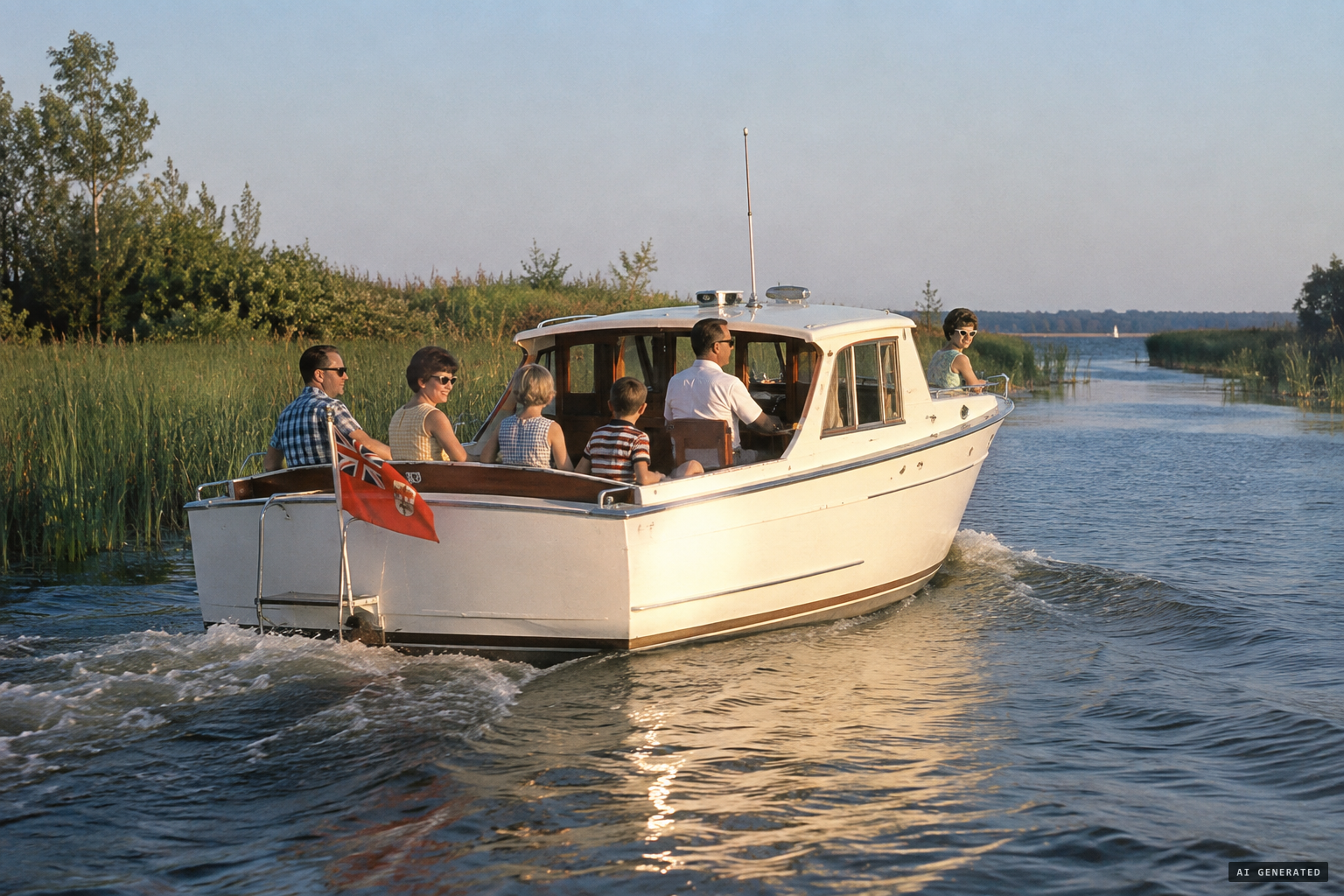 Neil Lathangue takes the cabin cruiser up the river toward Lake Simcoe