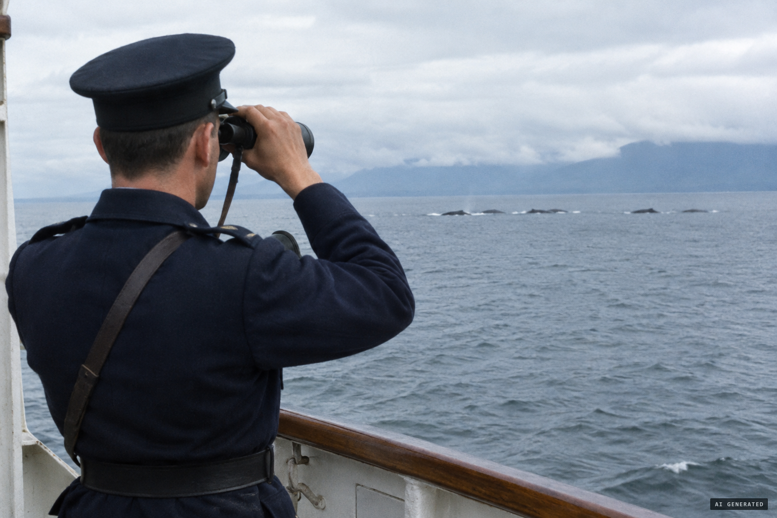 Sergeant Russell raises his binoculars