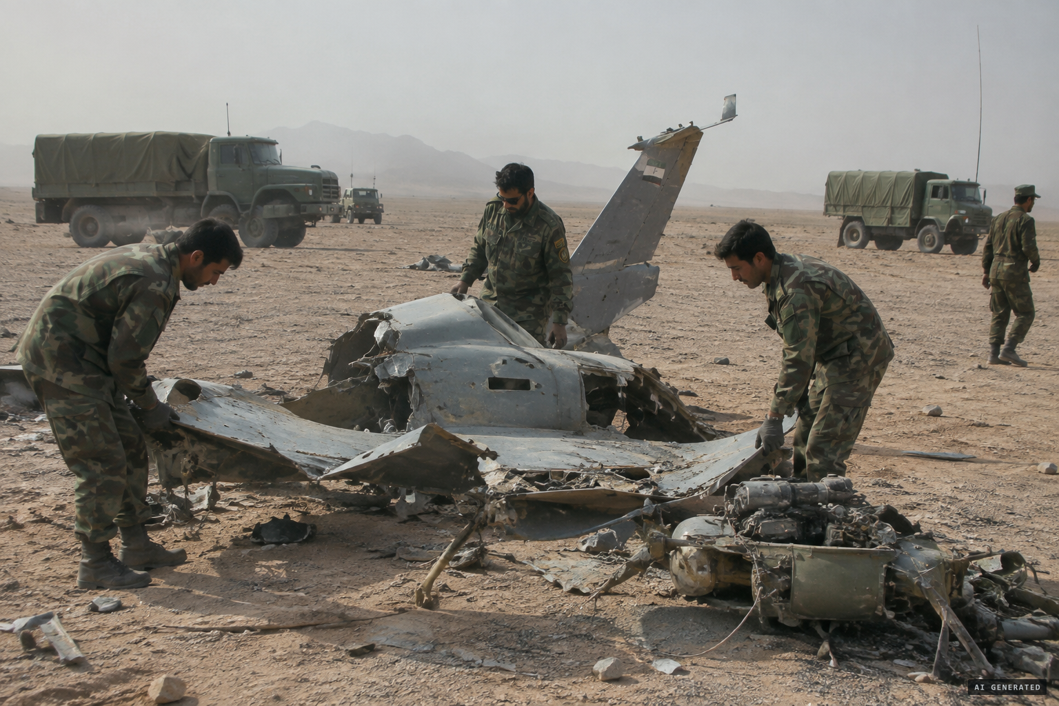 The army recovers the remnants of a crashed example
