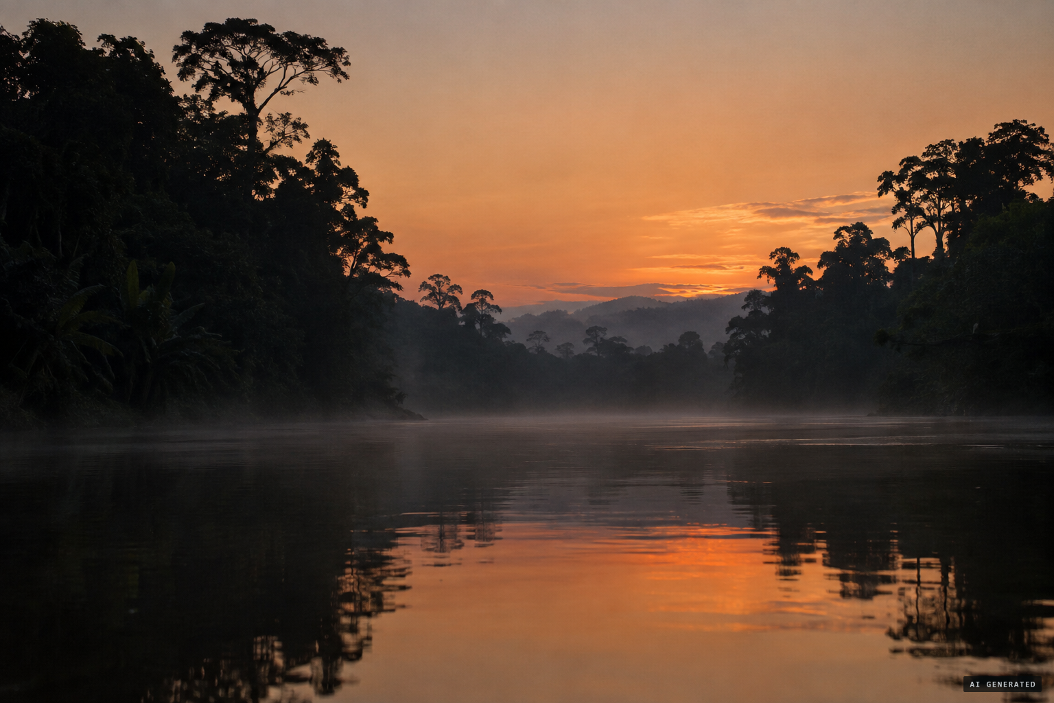 Dusk and still air over the river.