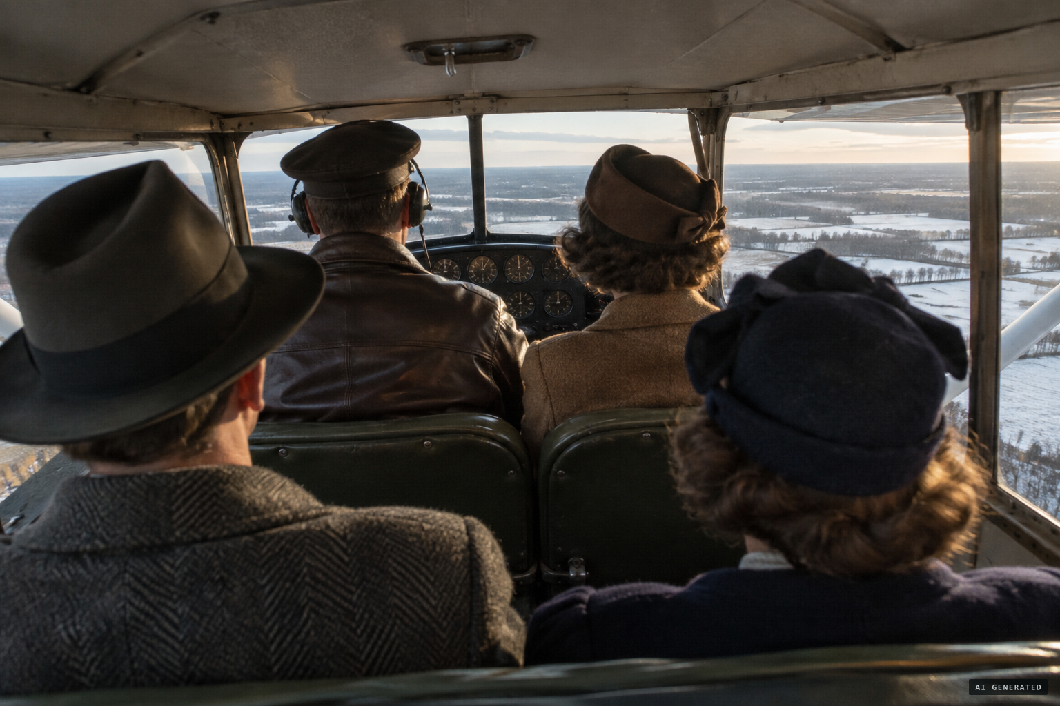New Year's Day 1949: Thomas Rush flies a private Stinson with his wife and the plane's owners east of Jackson.