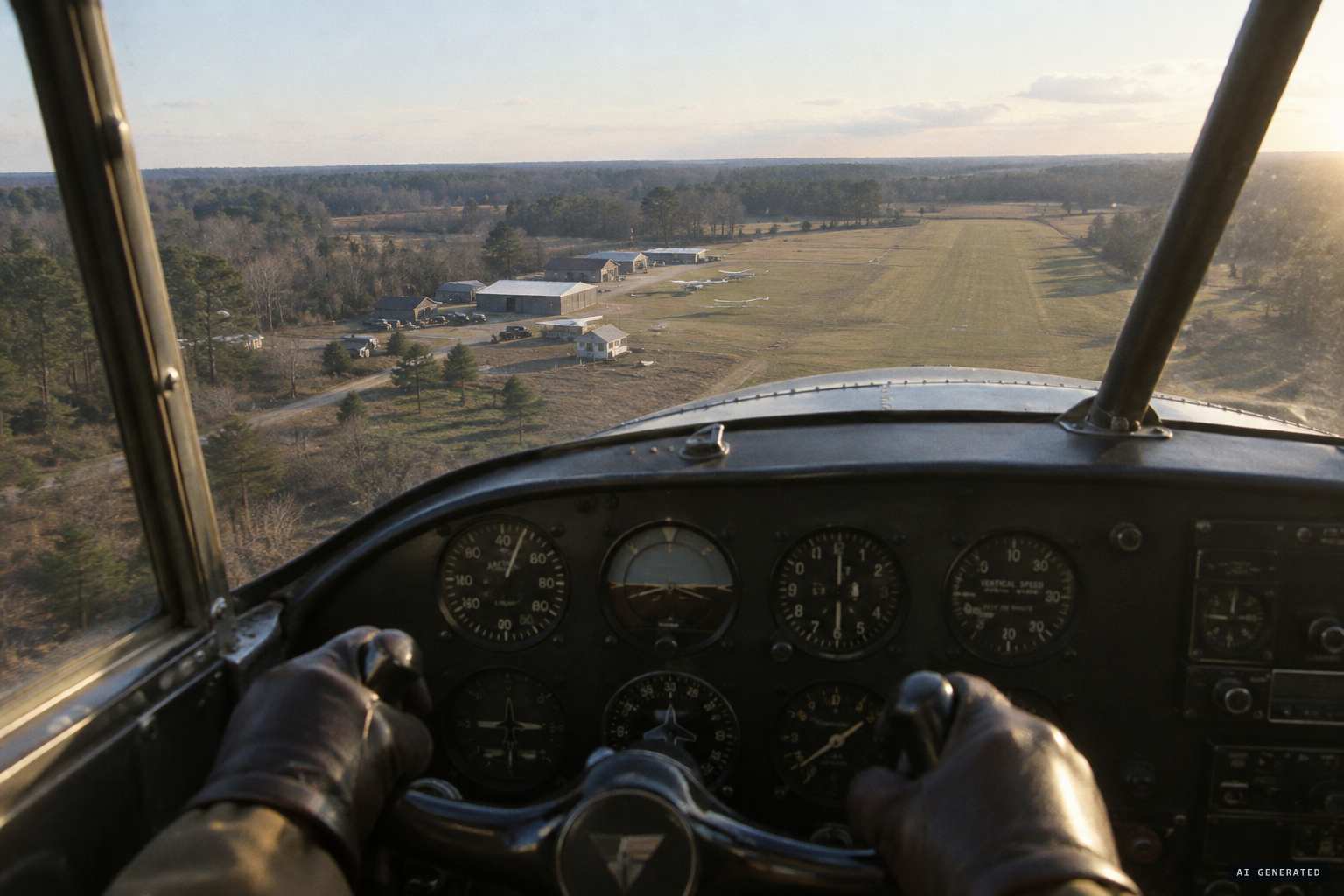 About 5 p.m., the Stinson descends toward North Jackson Airpark.