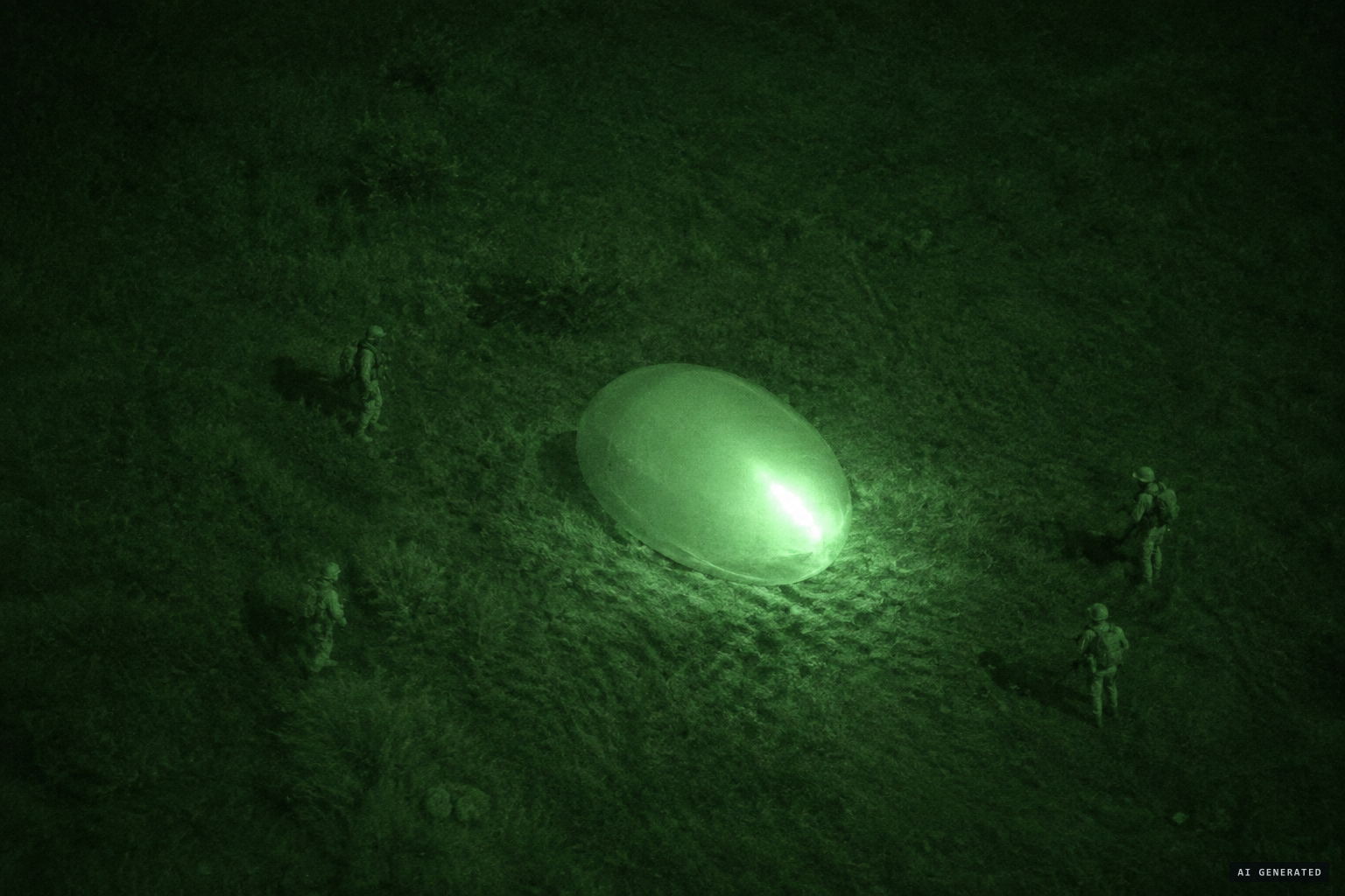 A white egg, metallic pearly white and about 20 feet long, with no seams, markings or engine