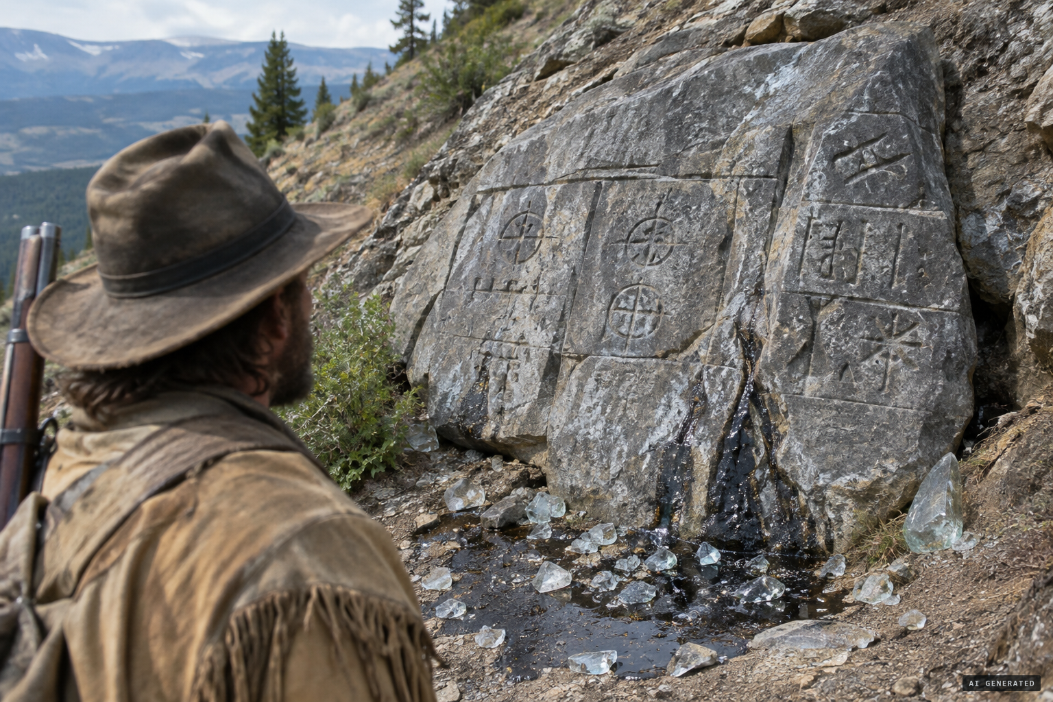 The immense stone, divided into compartments and carved with hieroglyphics