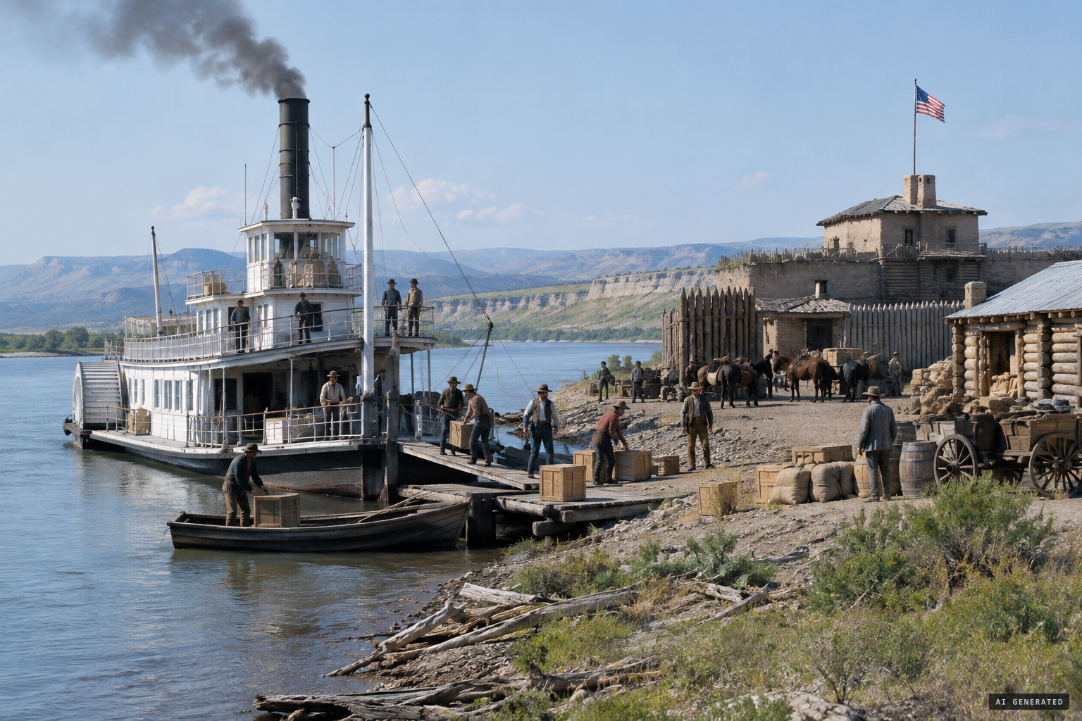 Steamboats ran regularly to Fort Benton during the gold rush