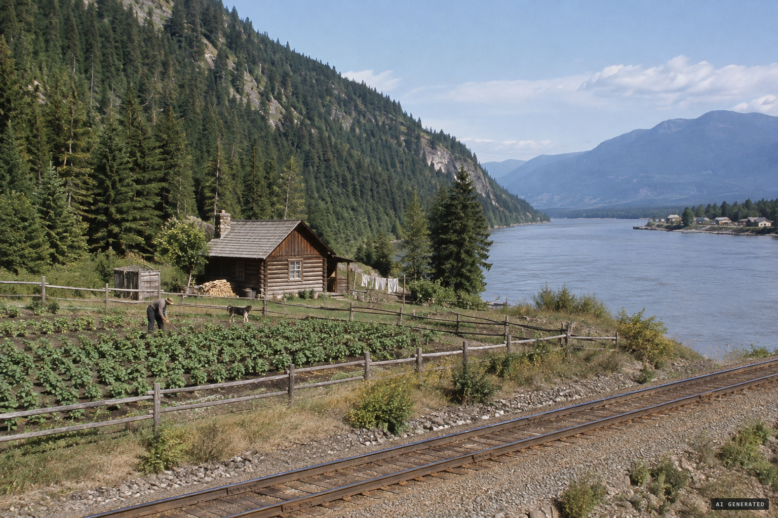 The Chapmans' cabin at Ruby Creek, between the railway tracks and the mountain