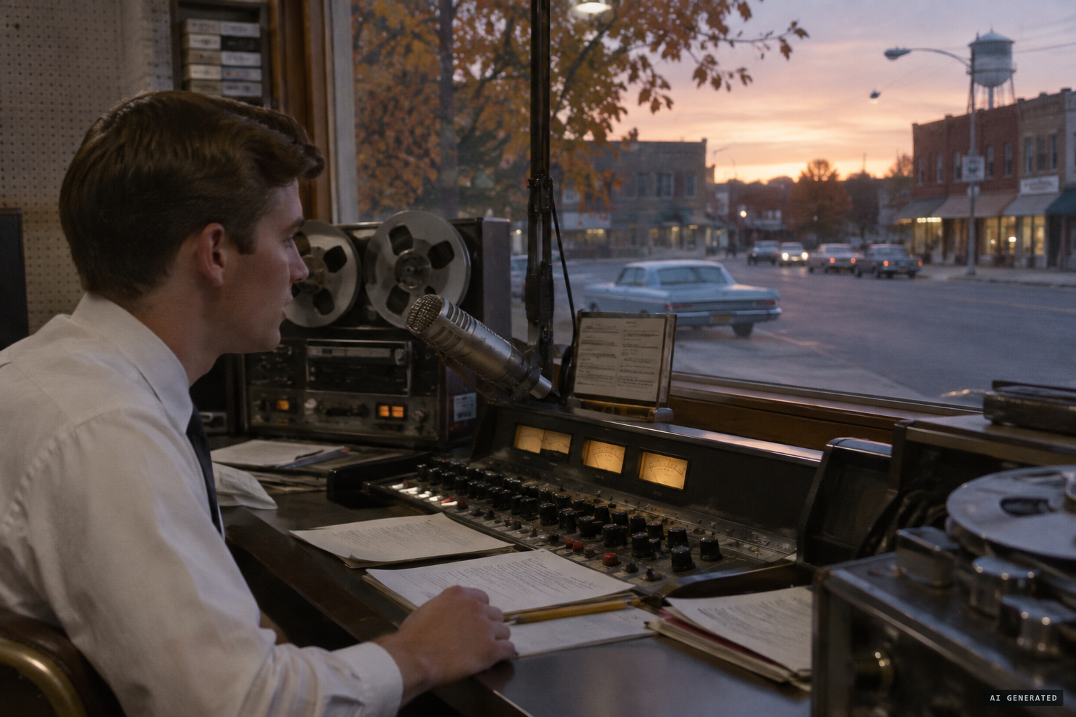 Young announcer Jerry Townsend at radio station KEYL, Long Prairie, autumn 1965
