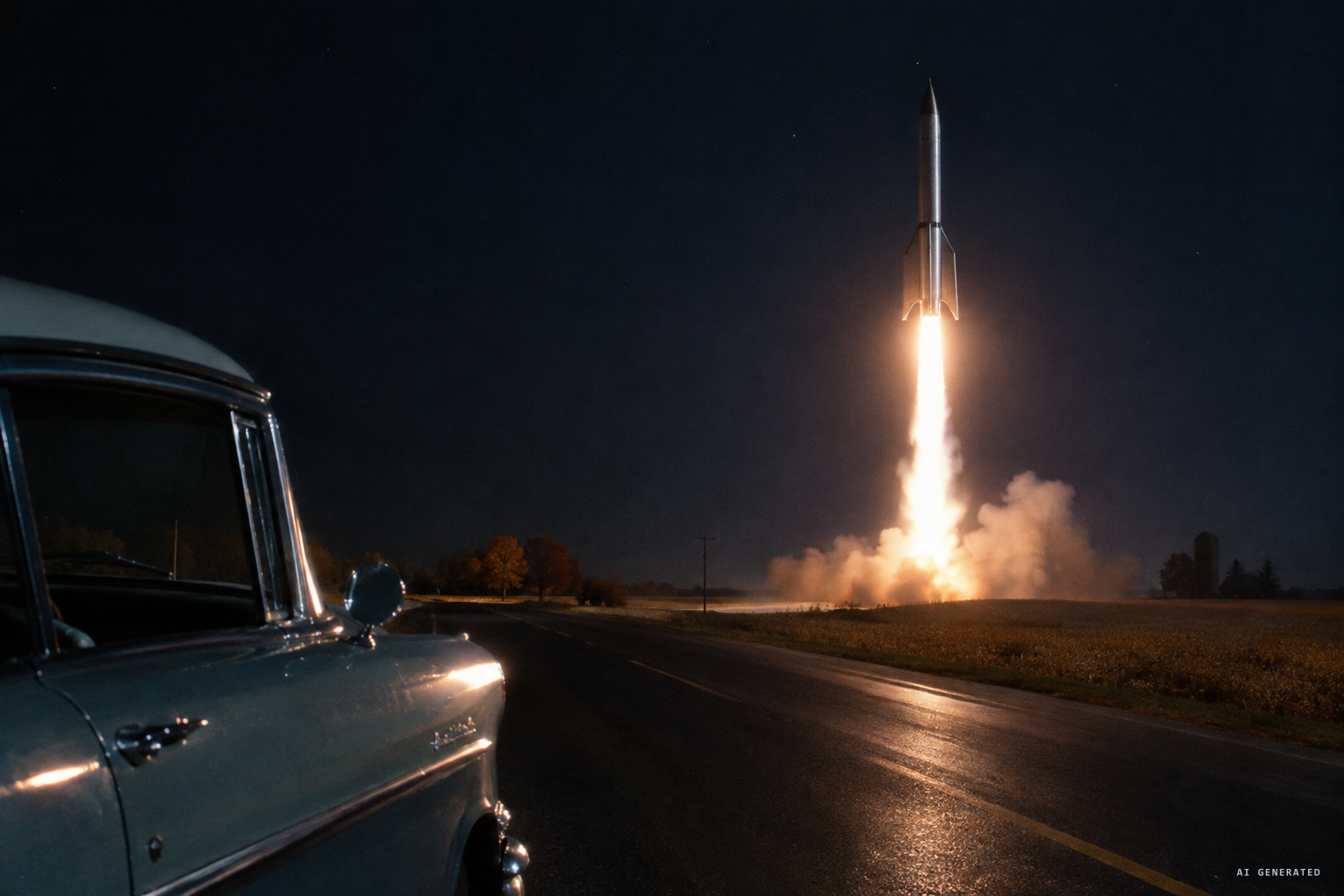The rocket lifts off with a painful hum