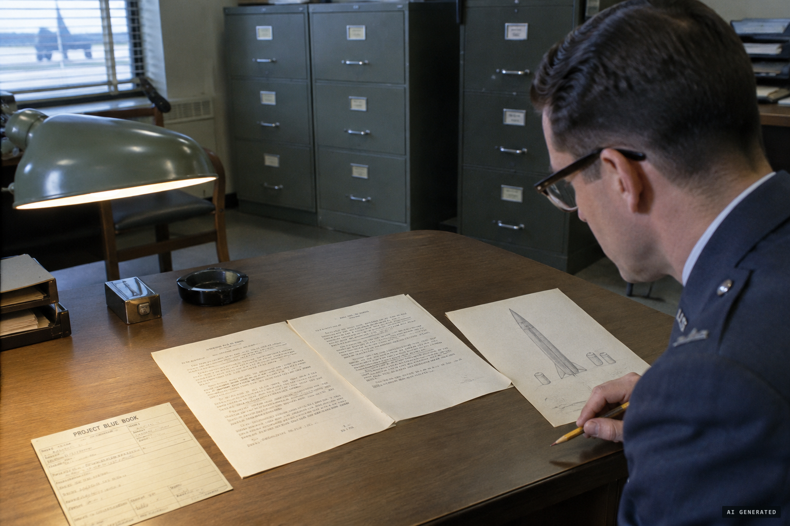Blue Book case 10035: record card, statement and drawing