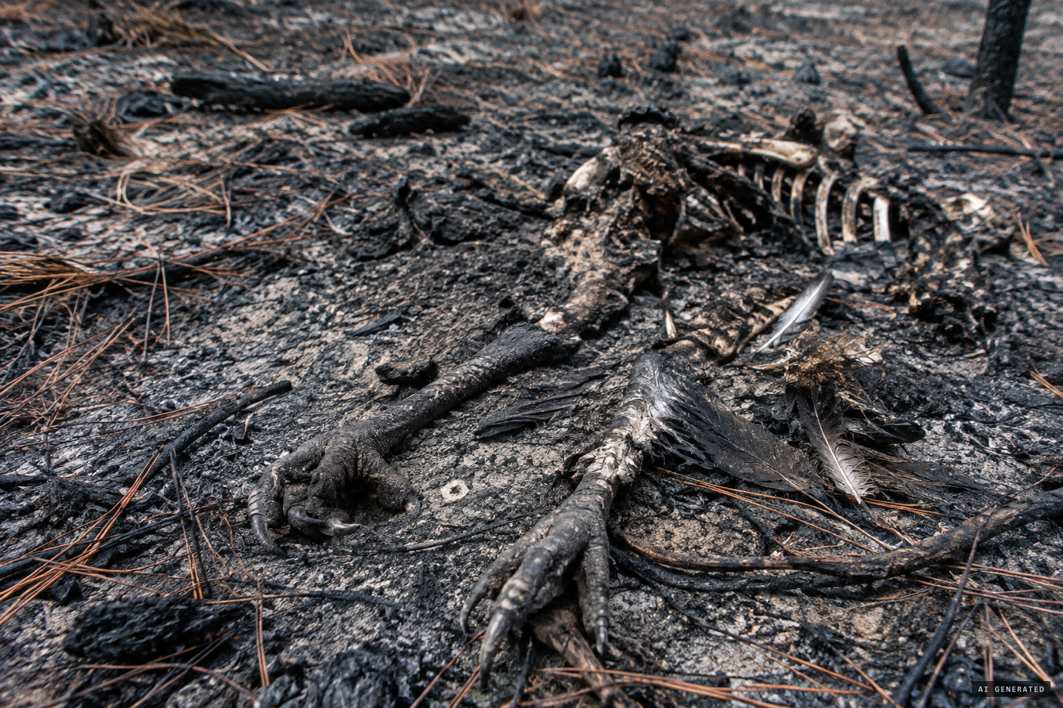 Hindlegs, claws, a partial skeleton, feathers