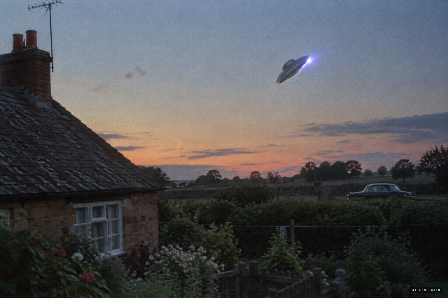 The craft rises at 45 degrees, flashing purply blue light