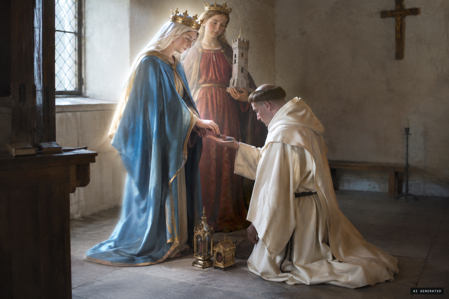 The Virgin and St Barbara visit; Mary marks the first stigma on his right hand