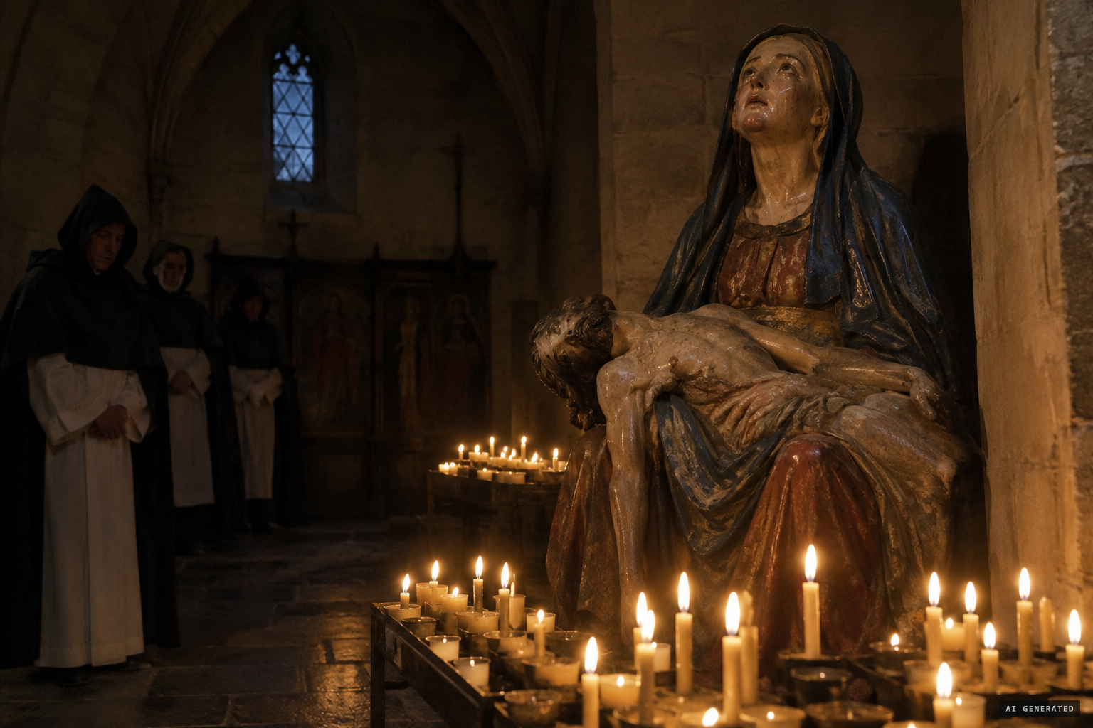 The Pietà weeps tears of blood and speaks