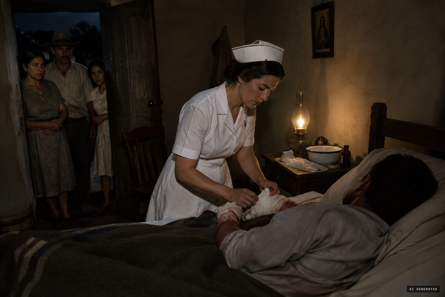 Nurse Araci Gomide attends him: blistered skin, yet hair and clothes unburned