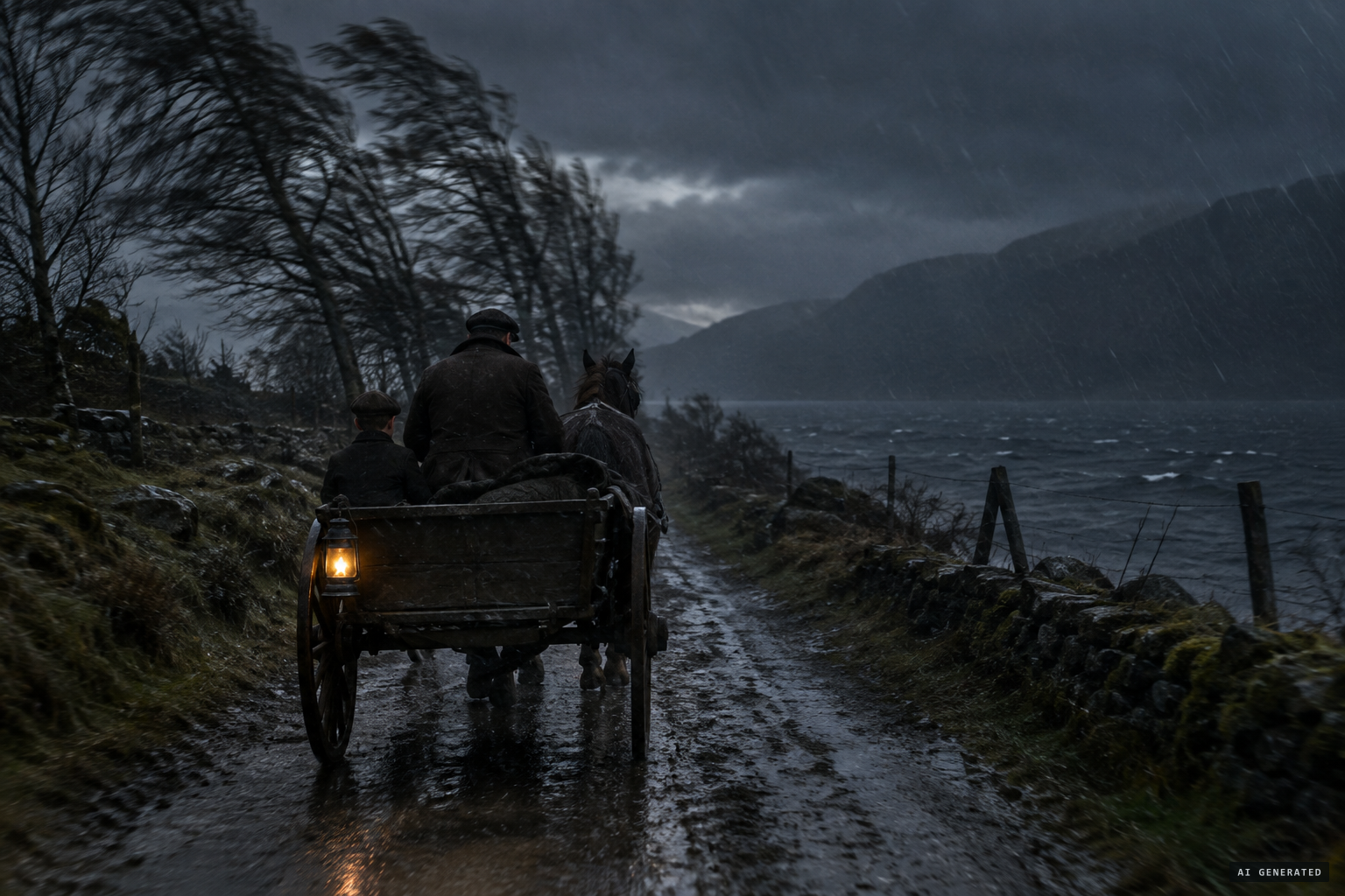 Jock Forbes and his father driving home from Inverness in the storm