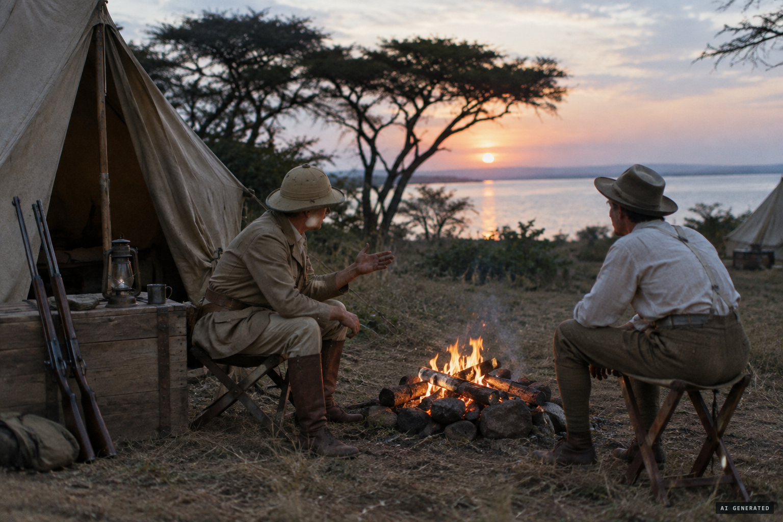 Jordan tells his guest Bronson about the Maggori River in camp.