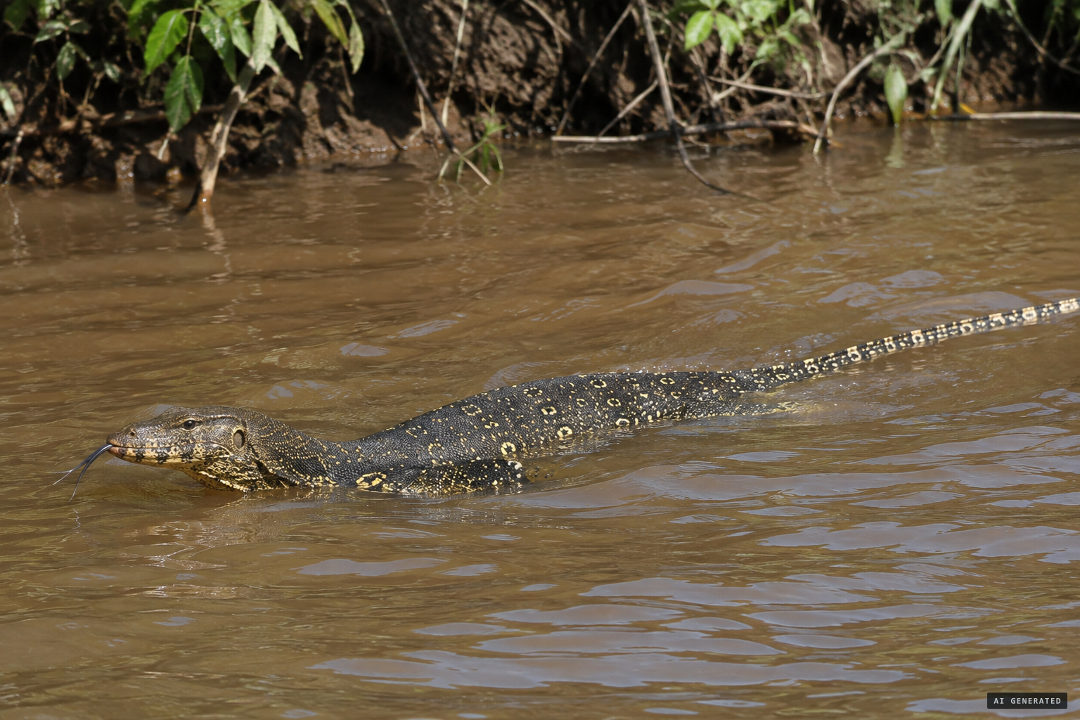 The Nile monitor: scaly, spotted, tail-driven swimmer.