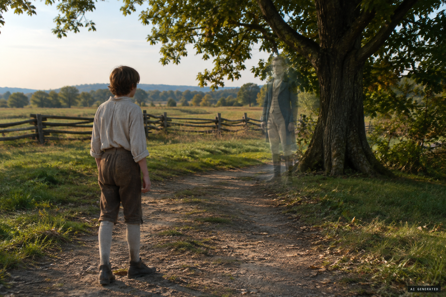 Young Dods sees his recently dead father standing under a tree