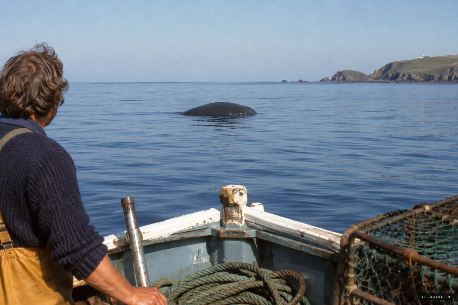 What looked like an overturned boat on the calm water