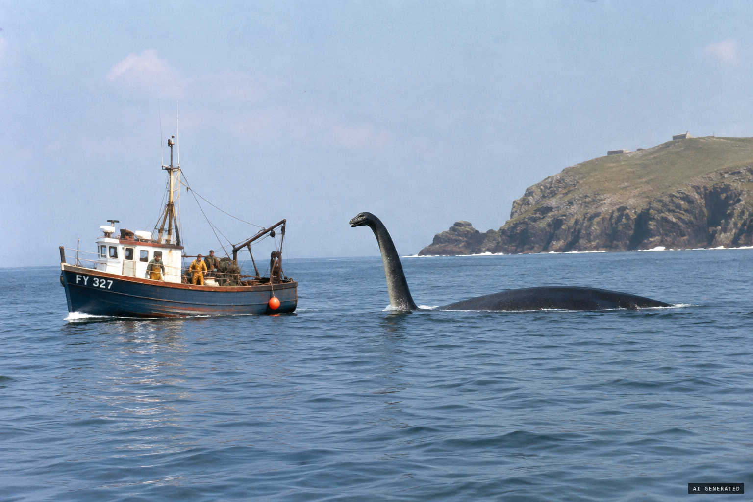 A prehistoric monster, as big as the boat