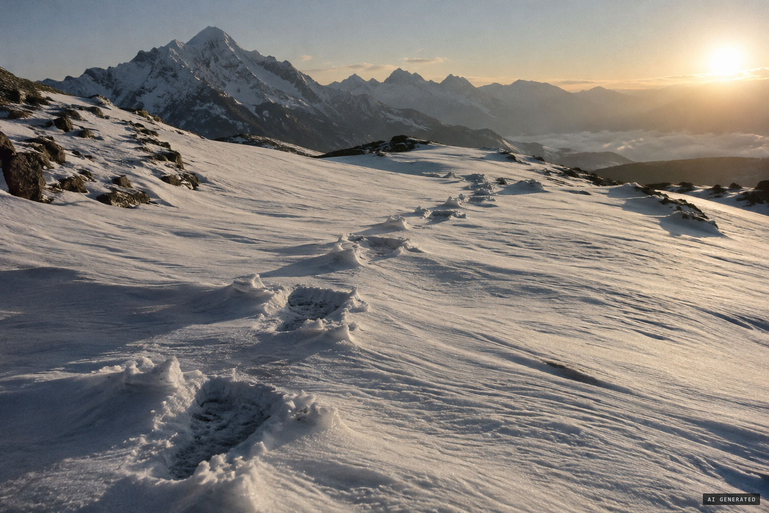 Wind-raised tracks left by the German party weeks before