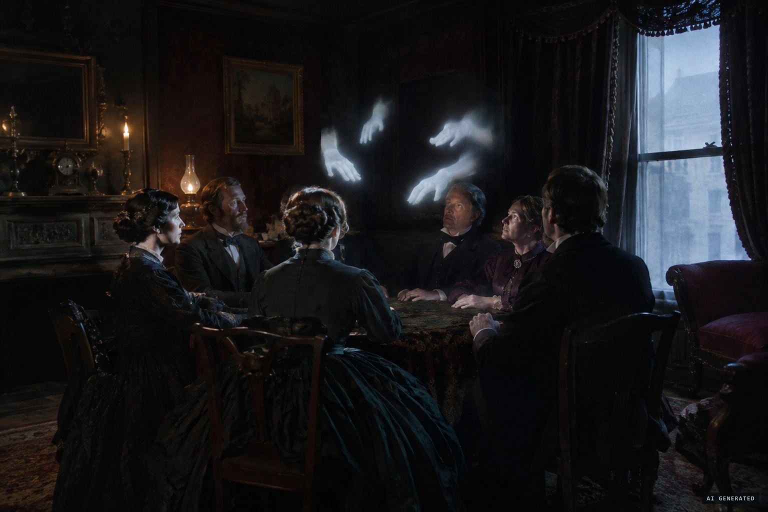 Séance at Linus Everett's Cleveland home, during the glowing hands