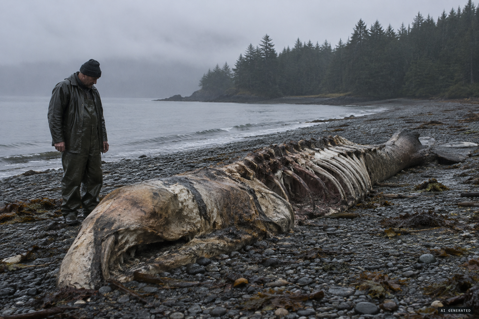 Fisherman H. Sunderstrom finds a 30-foot carcass on Henry Island