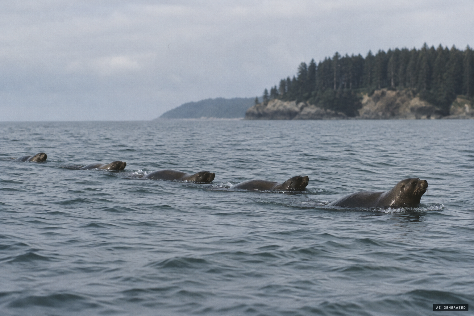 Sea lions swimming in a line, one suggested explanation for Caddy