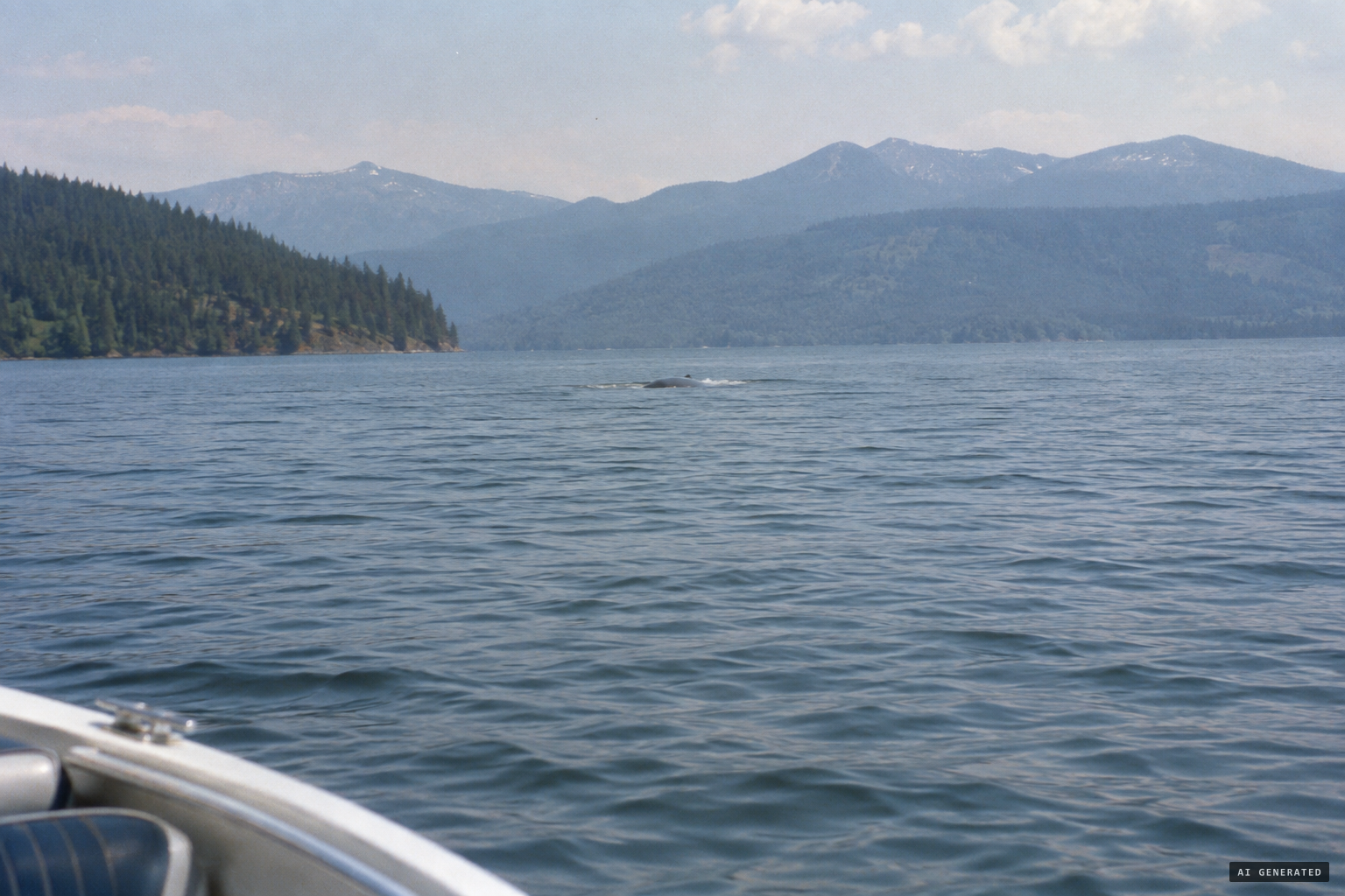 In other tellings, a large grey thing breaks the water far away