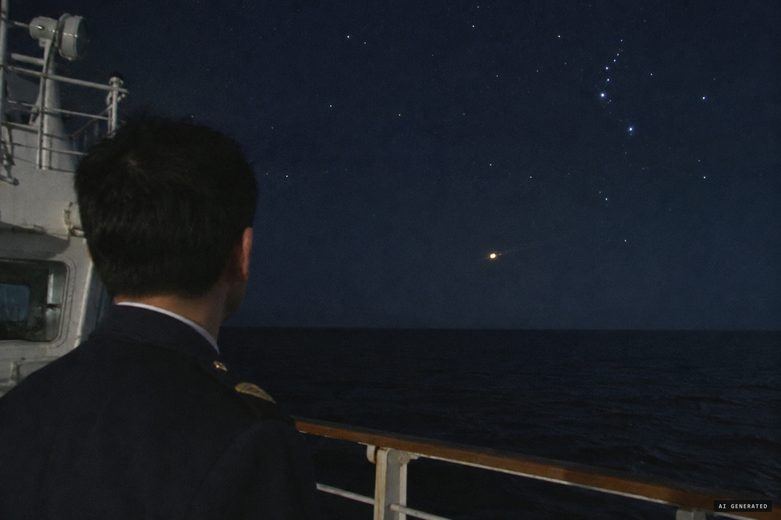 Just after midnight, a yellowish light moves away from near Orion