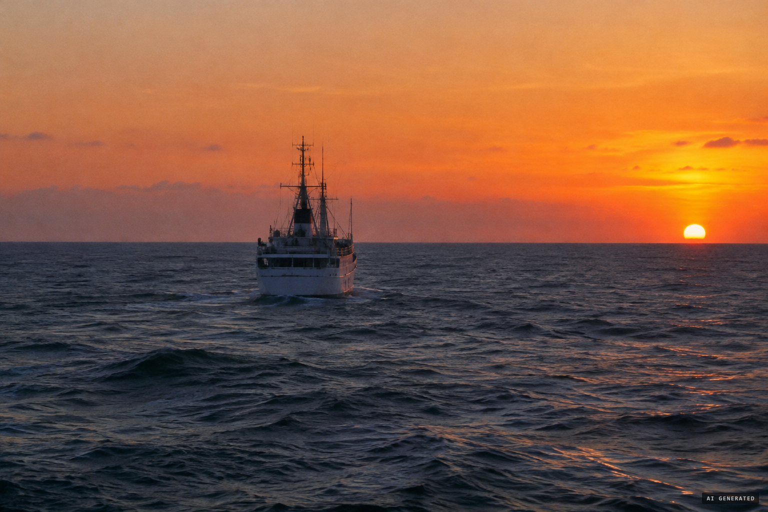 December 21, 1986: sunset over the ship, far west of Midway