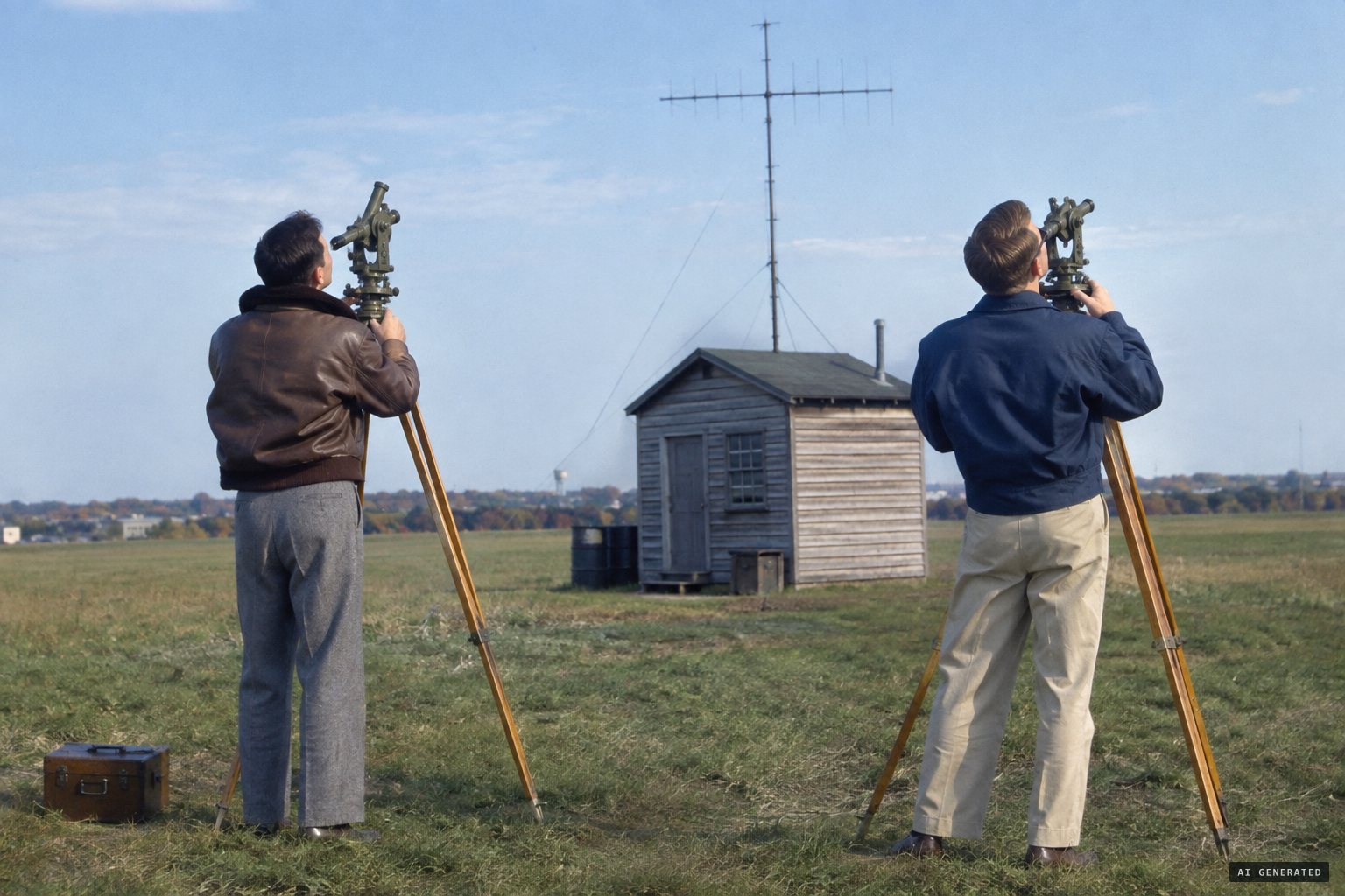 Tracking crew turn their theodolites skyward