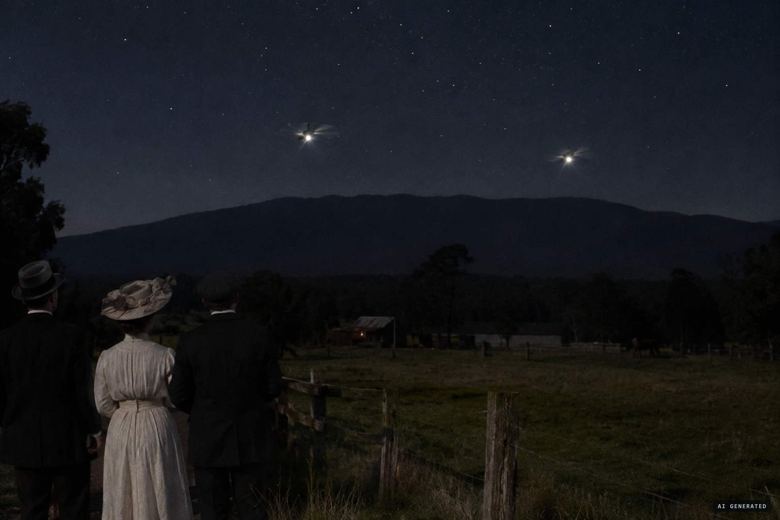Two revolving lights high above the Dandenong Range